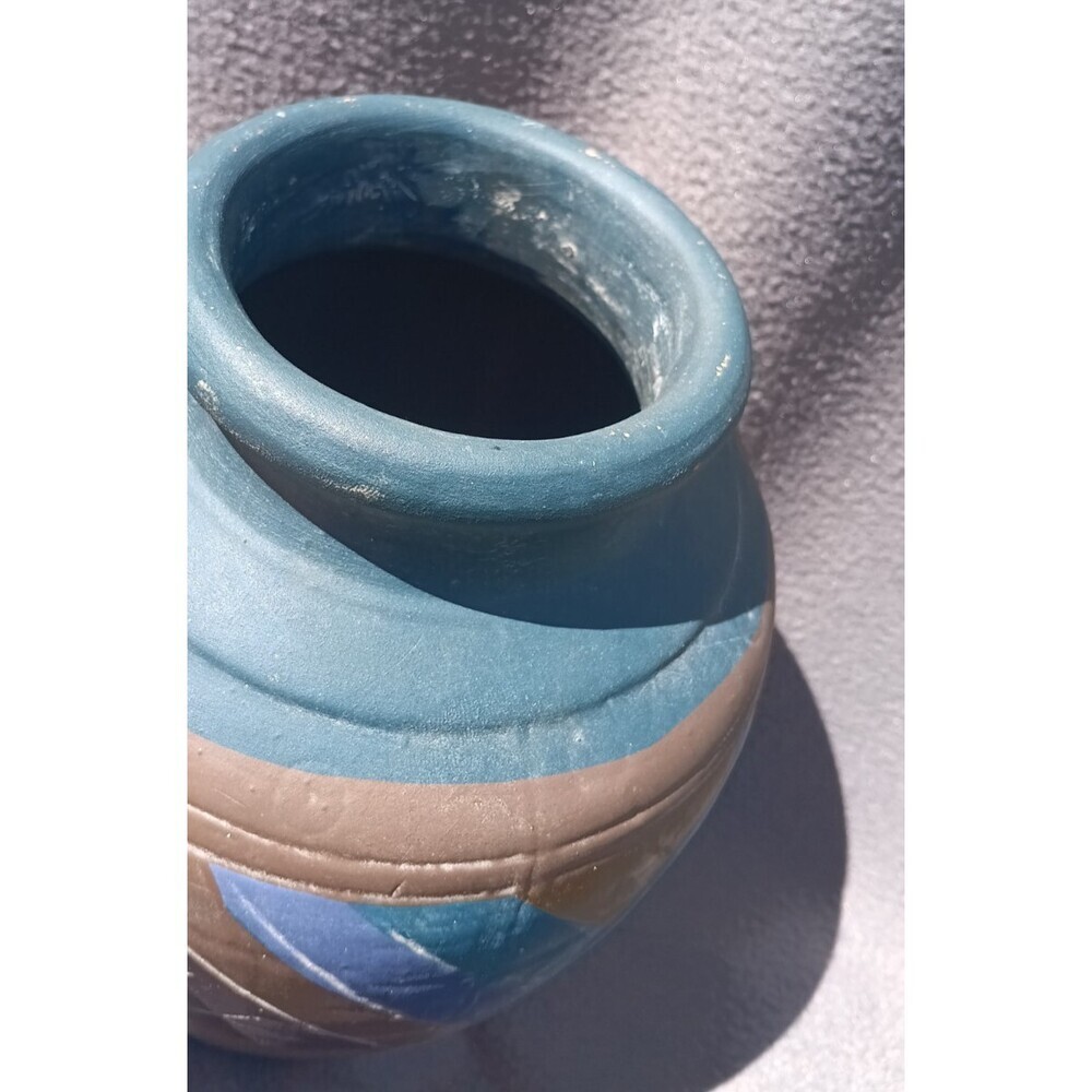 Vtg Southwest Pottery Vase Etched Geometric Terracotta Pastel Mountain Scene - Picture 5 of 8